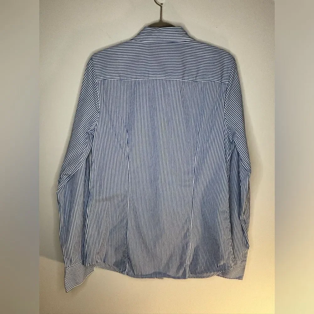 J. Crew EUC blue/white striped stretch perfect button down shirt size large T￼